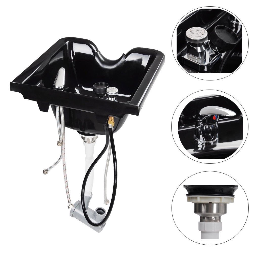 Ktaxon 0.5L Portable Salon Deep Basin Shampoo Sink with Drain Black