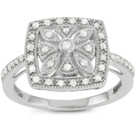 Brinley Co. Women's 1/3 Carat T.W. Diamond Sterling Silver Square Flower Fashion Ring