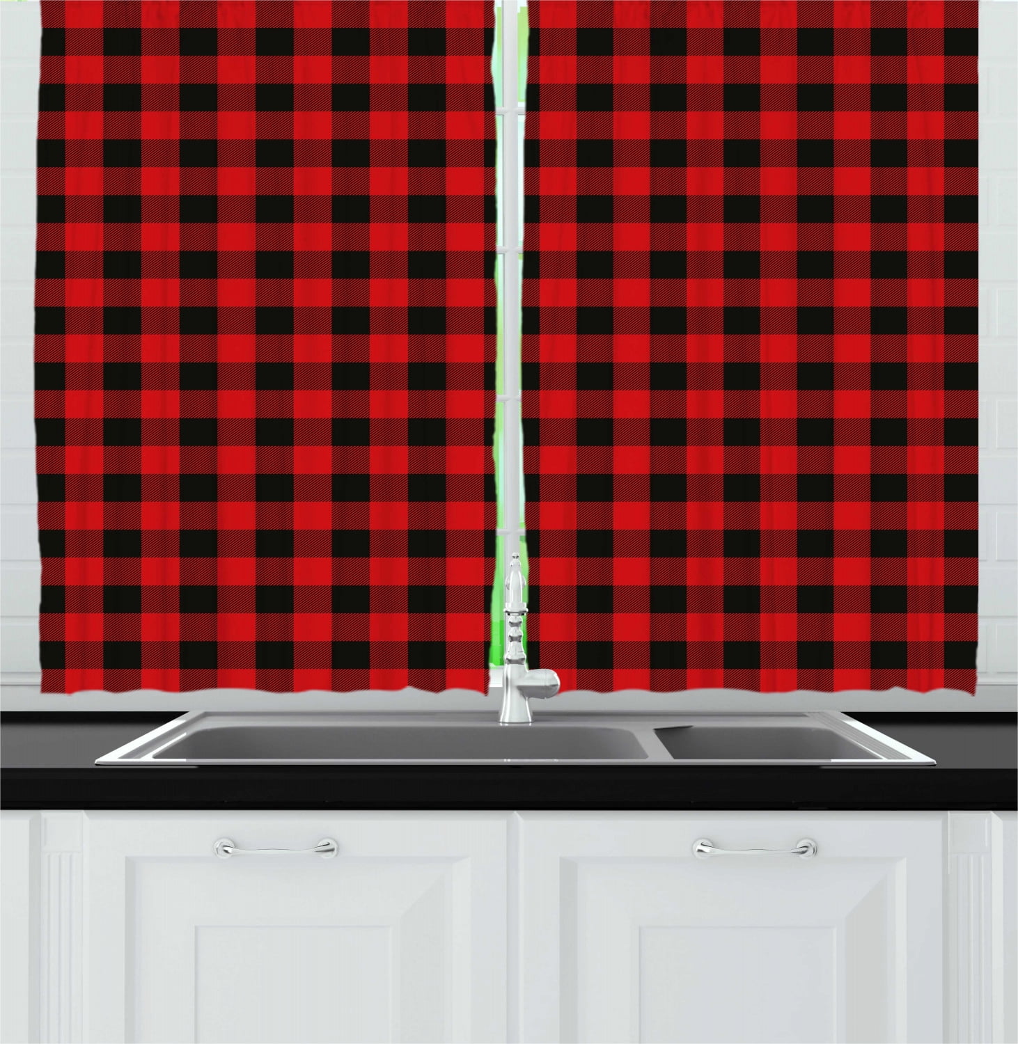 Red Plaid Curtains 2 Panels Set Lumberjack Clothing Inspired