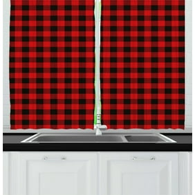 Red Plaid Curtains 2 Panels Set Lumberjack Clothing Inspired