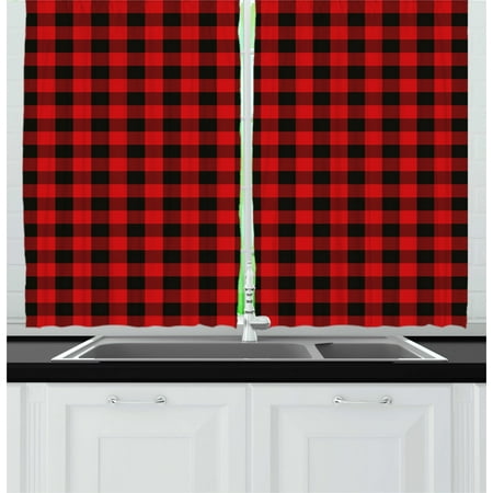 Red Plaid Curtains 2 Panels Set Lumberjack Clothing Inspired