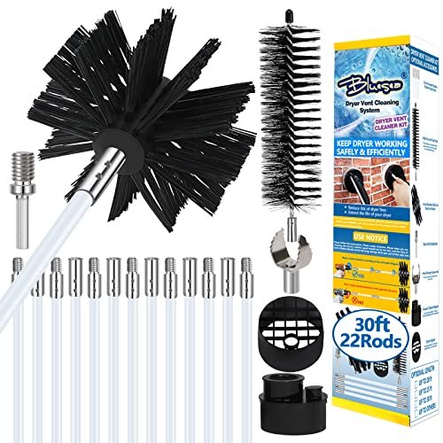 Kit de limpieza de ventilación para secadora Bluesea de 30 pies con varillas y cepillo de nylon