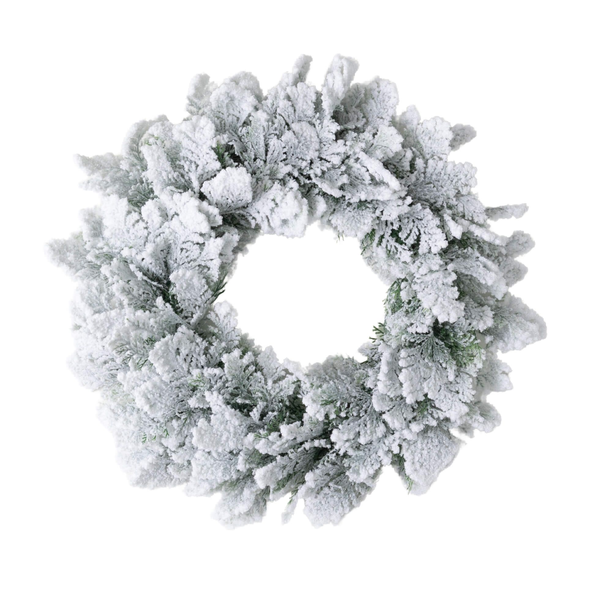 21"H Sullivans Artificial Snowy Cedar Christmas Wreath, Green-White