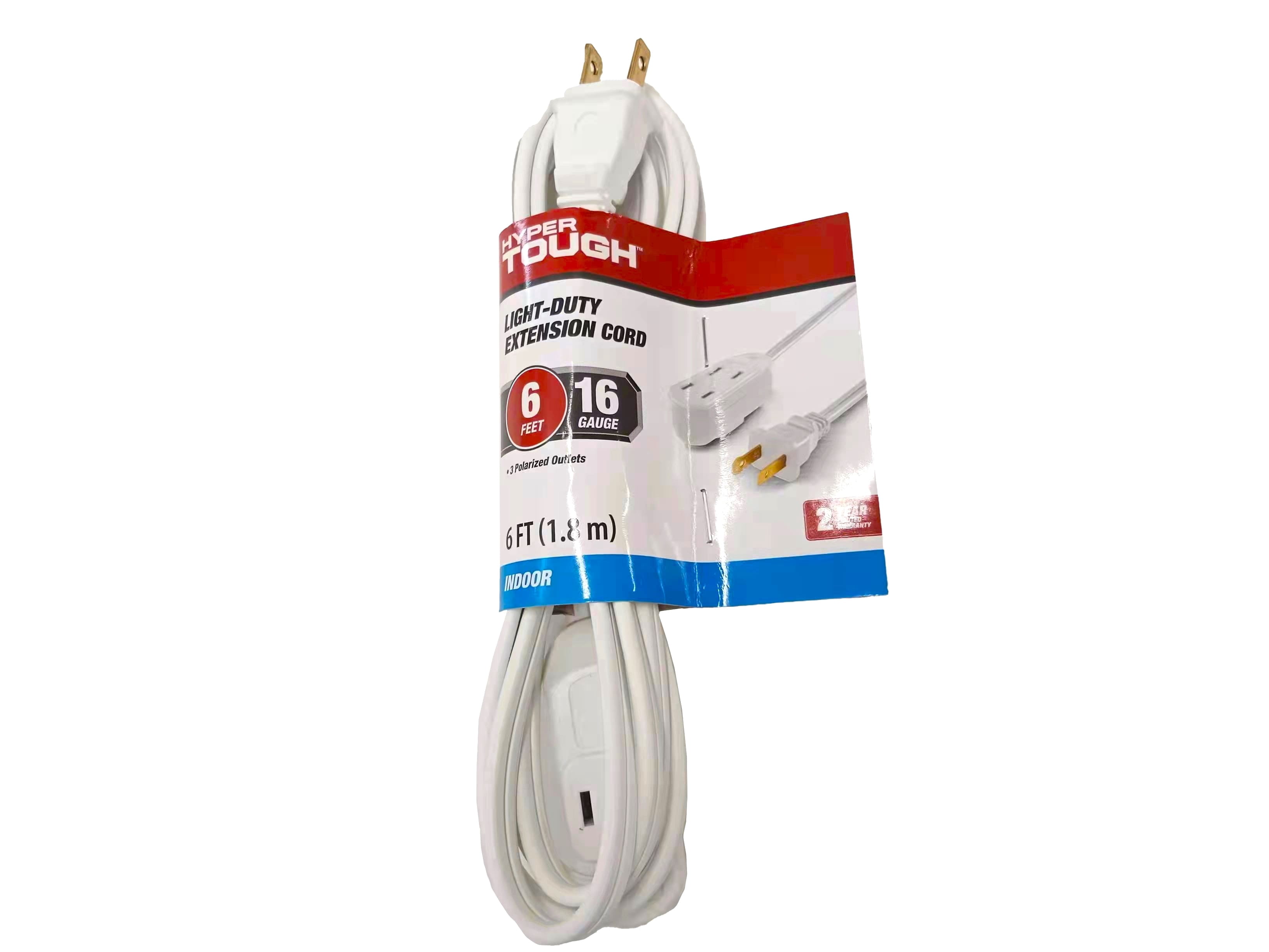 (2 pack) Hyper Tough 6FT 16AWG Indoor Household Extension Cord, 125V, 13A