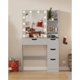 thumbnail image 3 of Yiwa Vanity Desk with Mirror and Lights, 35” Makeup Table with 4 Storage Drawers, Built-in Power Strip & USB, 3-Color LED Lighting, 3 of 7