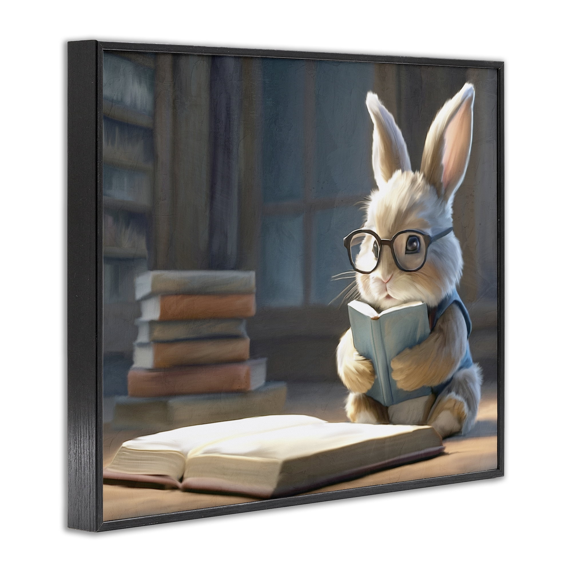Stupell Industries Bookish Bunny at Desk Black Framed Giclee Art, design by Kim Allen