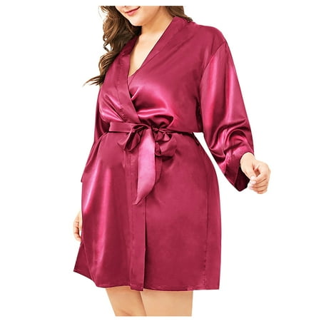 

KDDYLITQ Kimono Satin Long Sleeve Robes Bride Party for Women Bathrobe Silky Bridesmaid Robe Sleepwear Short Loungewear Hot Pink XXXXXL