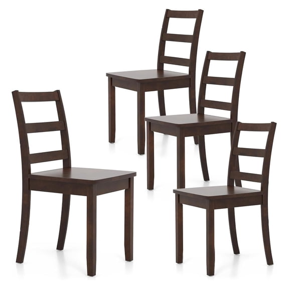 Dining Chairs Set of 4, Ladder Back Side Chairs with Solid Rubber Wood Legs & Non-Slip Food Pads, 4-Pack Space-Saving Armless Dining Chairs for Dining Room, Living Room, Restaurant, Brown