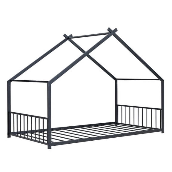 Dtwnek Twin Size Metal House Bed Frame for Home, Bedroom, Black