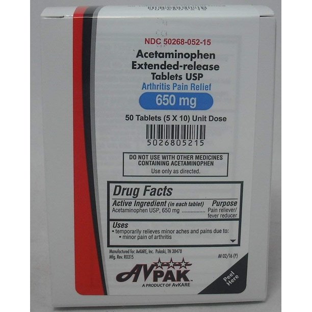 AVPak Acetaminophen ER USP Tablets, 650 mg, 50 Count