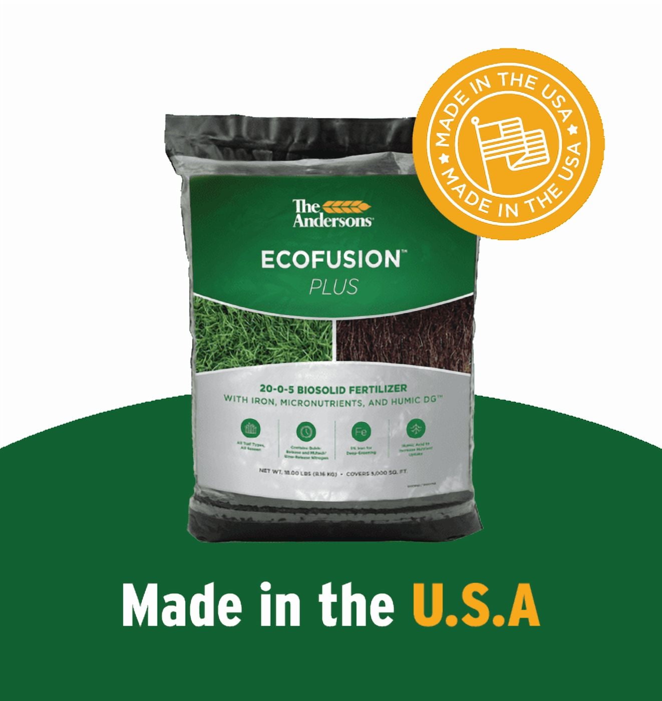 The Andersons Professional Ecofusion™ Plus 20-0-5 Biosolid Fertilizer with Iron and Micronutrients - 18 lb. Bag covers 5,000 sqft.
