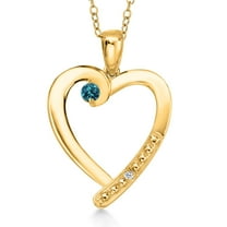Gem Stone King 18K Yellow Gold Plated Silver London Blue Topaz and White Topaz Heart Pendant Necklace for Women | 0.24 Cttw | Gemstone November Birthstone | Round 3.5MM | With 18 inch Chain
