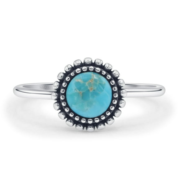 Minimalist Round Turquoise Beaded Ring 925 Sterling Silver Size 4