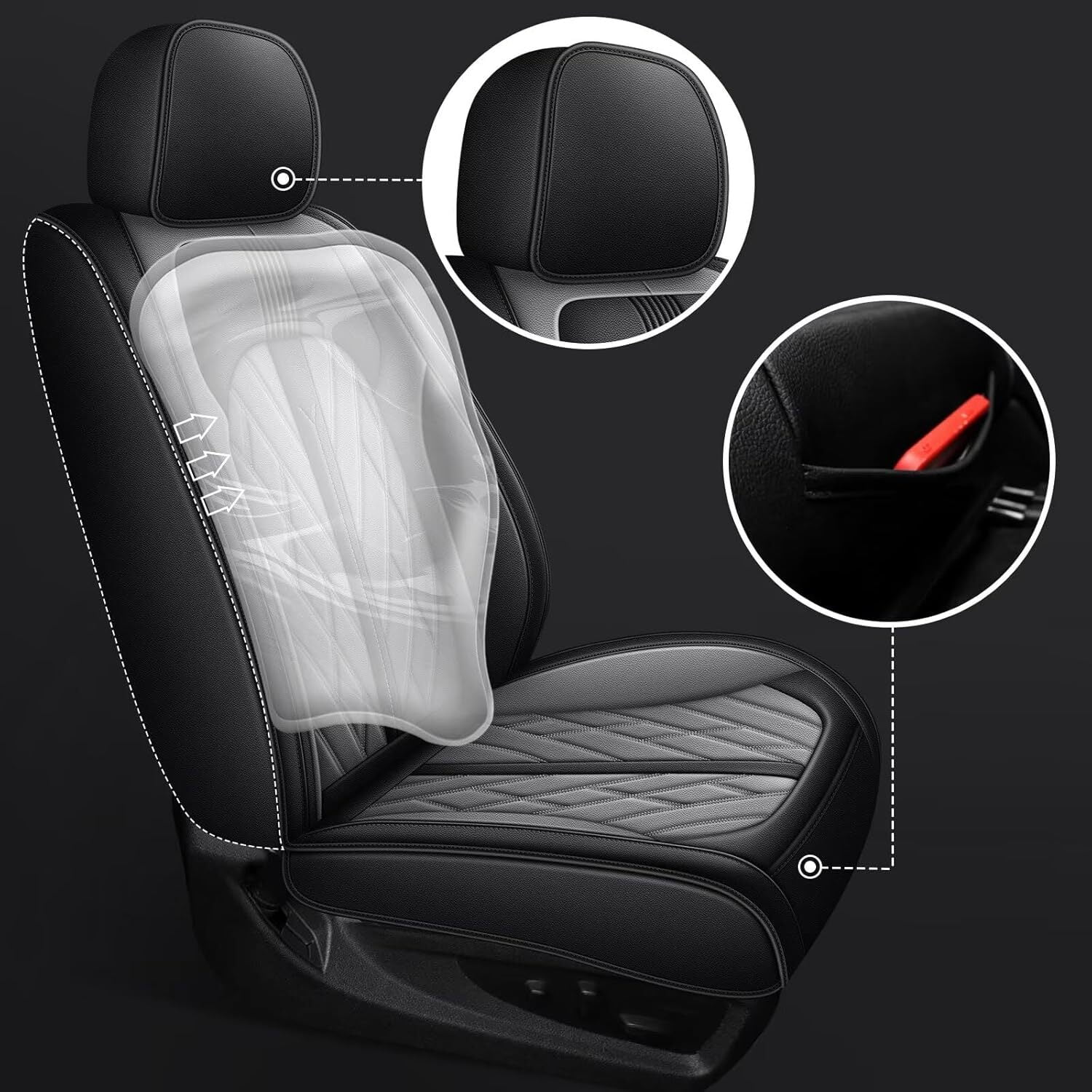 IKABEVEM Seat Covers Fit for Chevy Silverado 2019-2024 Chevrolet Silverado Seat Covers Full Set (Black&Grey)