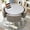 Gray Fossil Stone top, Black Stainless Steel legs, Gray Linen Blend, variant on Modern Space-Saving Round Dining Set – Gray Table And Chair Set For Small Spaces