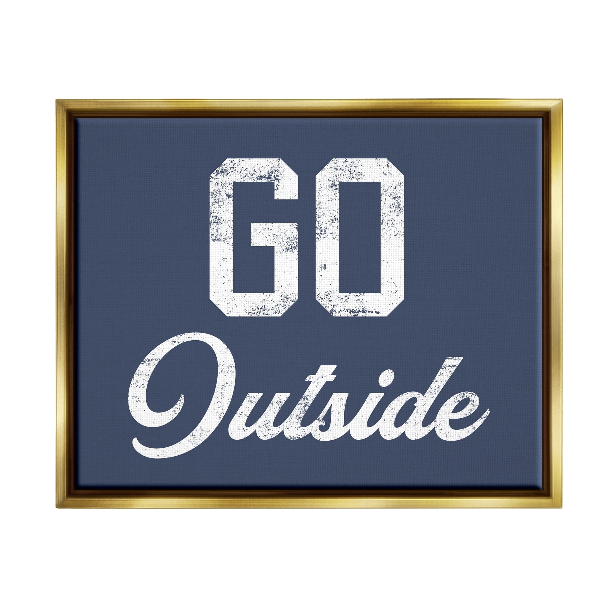 Stupell Industries Go Outside Kids Vintage Text Phrase Design Graphic Art Metallic Gold Floating Framed Canvas Print Wall Art, Design by Daphne Polselli
