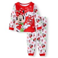 Minnie Mouse Christmas Long Sleeve Tight Fit Pajamas, 2pc Set (Baby Girls)