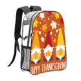 thumbnail image 3 of Zufioo Happy Thanksgiving Three Gnomes Print Transparent Backpack, 16-inch PVC Waterproof Schoolbag, Suitable for Campus Work and Travel, Unisex, 3 of 7