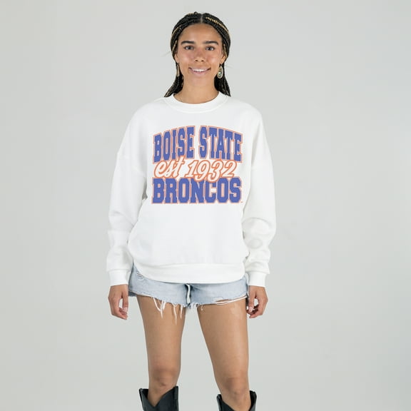 Women's Gameday Couture White Boise State Broncos Oversized Faded Formation Premium Fleece Sweatshirt