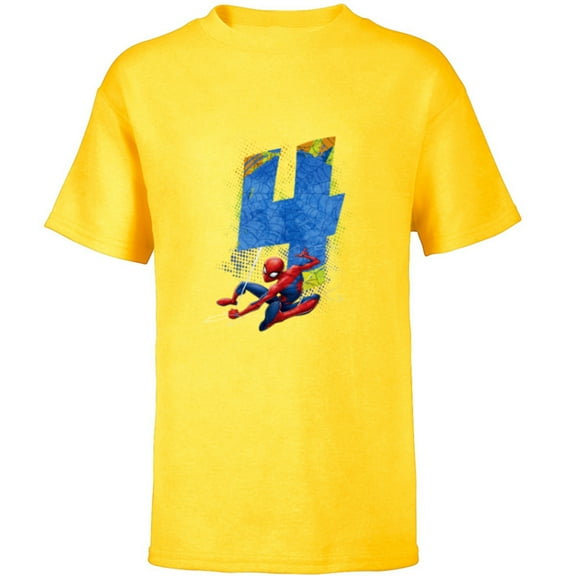Marvel Super Heroes Spider-Man 4 Year Old Fourth Birthday - Short Sleeve T-Shirt for Kids - Customized-Yellow