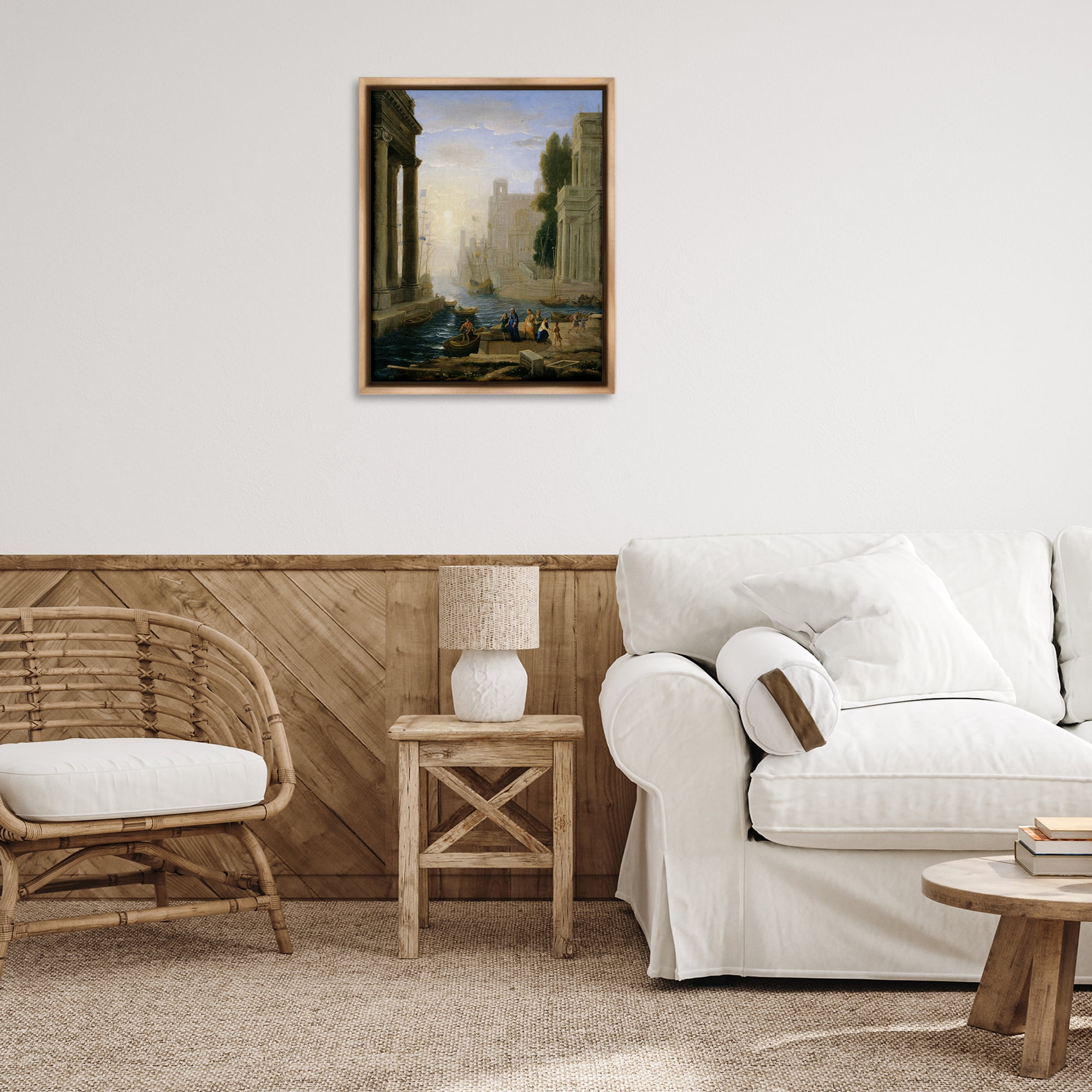 Stupell Industries Classic Claude Landscape Buildings & Architecture Painting Brown Floater Framed Canvas Art Print Wall Art, 25 x 31