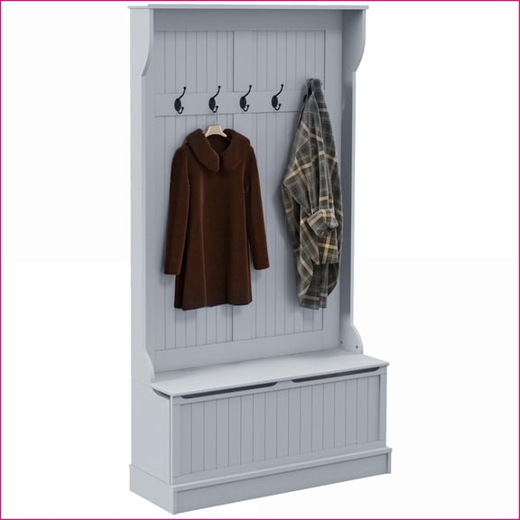 Hall Tree with Storage Bench, 3-in-1 38'' Entryway Organizer with Coat Hooks & Shoe Storage, Gray | MDF | Coat Racks
