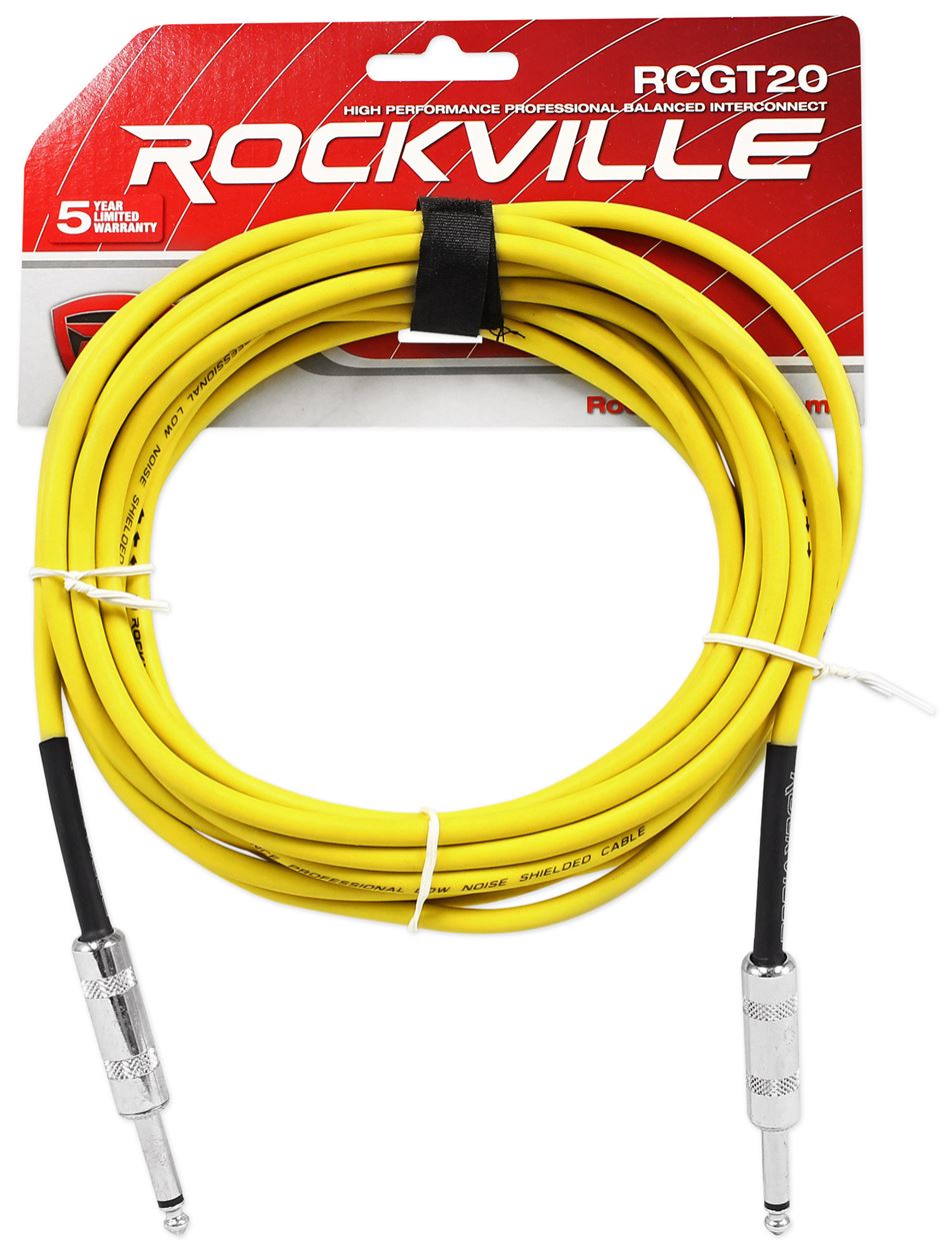 6 Rockville RCGT20Y 20'  1/4" TS to 1/4'' TS Guitar/Instrument Cable