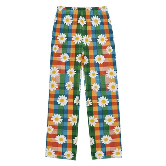 FORMRS Boys Pajama Pants with Pockets Size 6-8Y Kids Lounge Sleep Bottoms, Green Checkered Daisy