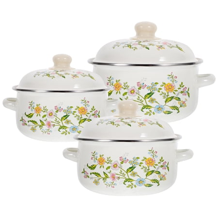 Topbathy 3Pcs Small Enamel Pots Set with Handle Non Stick Saucepan for Cooking Soups Stews and Sauces