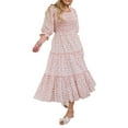 thumbnail image 3 of Fortune Ensemble Assorti Maman et Moi Robes Été Robe Bohème Encolure Carrée Manches à Volants Robe Florale, 3 of 10