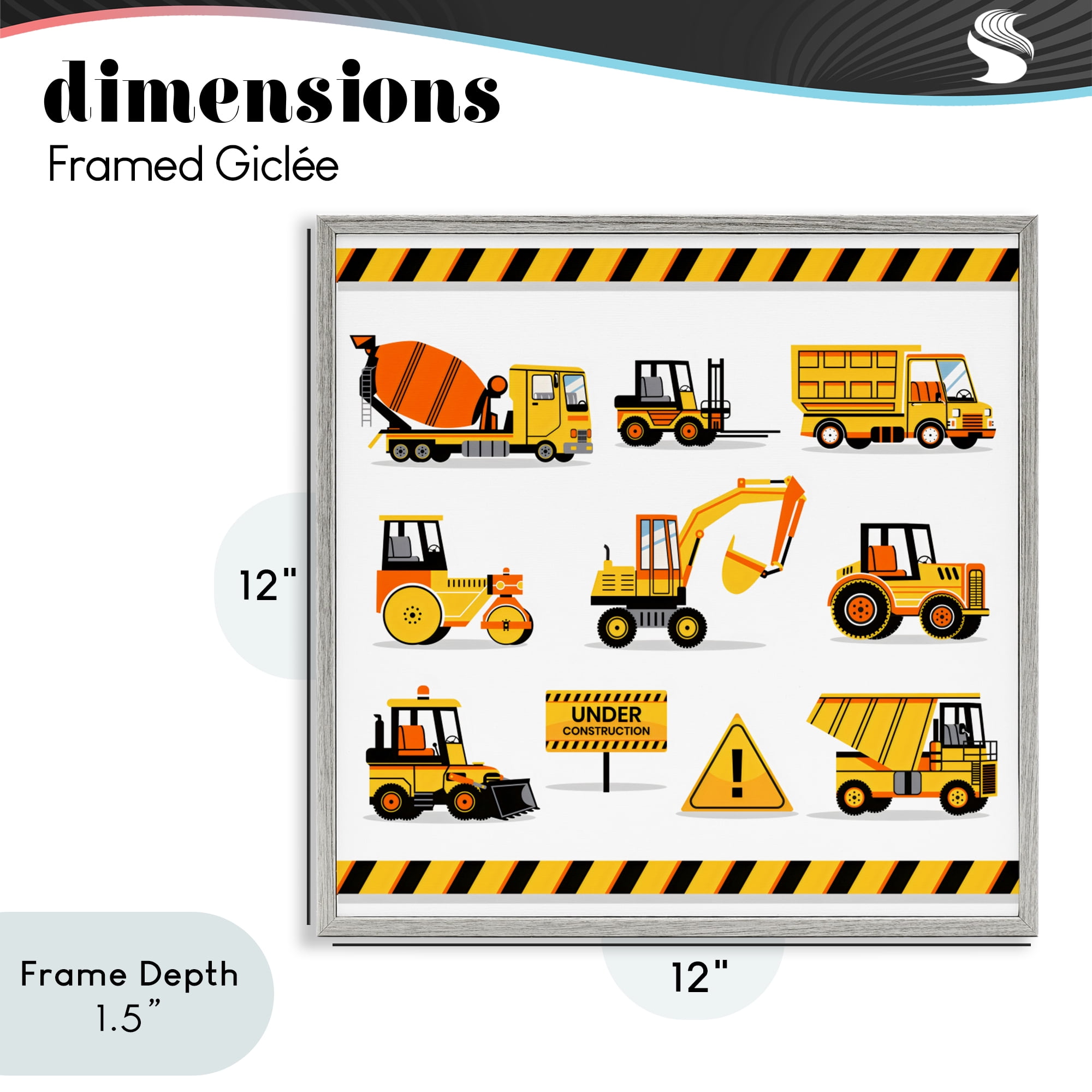 Stupell Industries Construction Vehicles with Warning Gray Framed Giclee Art, design by Creative Studio