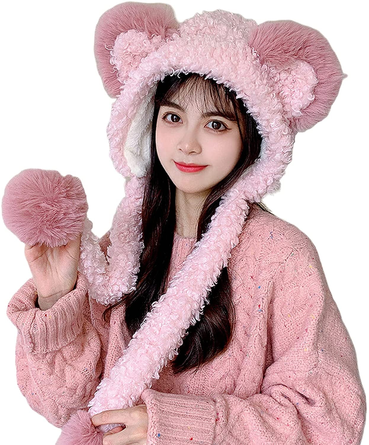 Women Kawaii Warm Faux Fur Pom Poms 