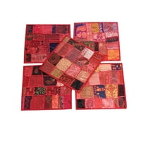 Mogul Set Of 5 Decorative Beautiful Handmade Cushion Covers Vintage Red Patchwork Pillow Case 16X16