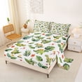 thumbnail image 2 of Feelyou Cute Watercolor Dinosaur Queen Sheet Sets for Boys Girls, Tropical Floral Leaf Bed Set, Green White, 4-Piece, 2 of 5