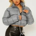 thumbnail image 4 of Cadancy Cropped Jacket Women Puffer Long Sleeve Zip Up Stand Collar Quilted Jackets Drawstring Hem Y2K Fashion Streetwear Puffy Casual Loose Down Coats 2025, 4 of 7