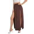 thumbnail image 3 of Blotona Women's Plus Size Elastic High Waist Skirt Solid Color Side High Split Loose Fit Sweat Absorption Long Beachwear Dress, 3 of 6