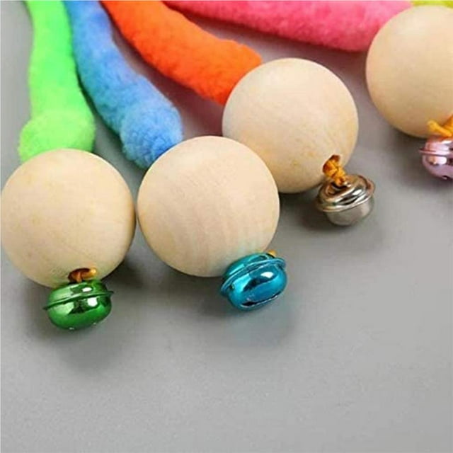 stanreset 5 Pcs Random Color Wooden Ball Cat Toy with Bell Funny Cat Toy Cat Supplies