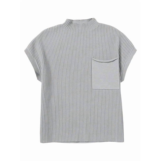 Débardeur Sans Manches pour Femmes Col Montant Tricoté Gris Clair m