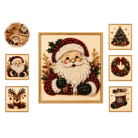 DIY Christmas Pearl Diamond Painting Art Kit, Raised 3D Sparkling Pearl Art Set to Upgrade Dull Home Wall Decor(Santa)