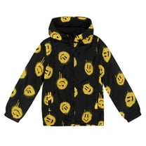 Boy's Rain Jacket Lightweight Breathable Raincoat Waterproof Hooded Rain Jacket Yellow Smiley Size 16