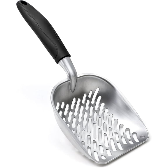 Metal Cat Litter Scoop, Large Aluminum Alloy Shovel Head with Extended Handle, Black