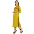 thumbnail image 7 of Moomaya Embroidered Cotton Kurta Mandarin Collar 3/4 Sleeve Button Up Solid Kurti For Women, 7 of 7