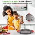 thumbnail image 2 of NutriChef 3-Piece Pizza Tray Set with Silicone Handles - Round Nonstick Pizza Pan with Perforated Holes, Durable Carbon Steel, Small, Medium, Large Sizes - Ideal for Crispy, Evenly Baked Pizzas (Gray), 2 of 5