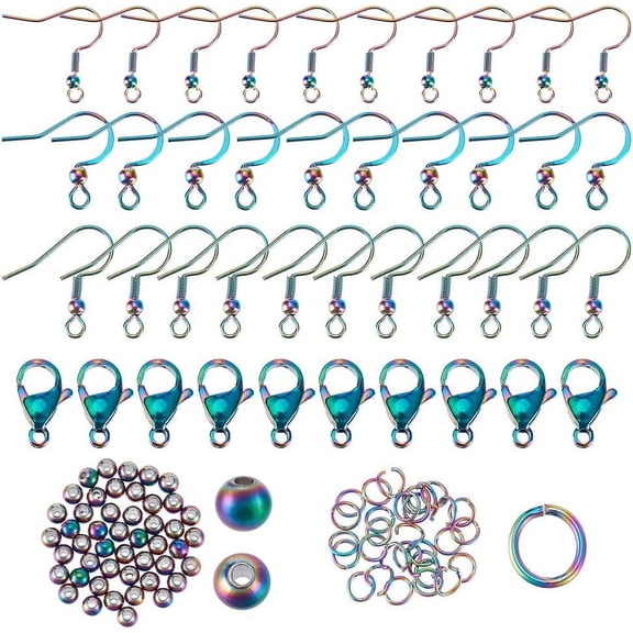 1 box 120pcs Rainbow color Earring Making Kit 3 Sizes Fish Hook Ear Wire with Loop 304 Stainless Steel French Earring Hooks Lobster Claw Clasps