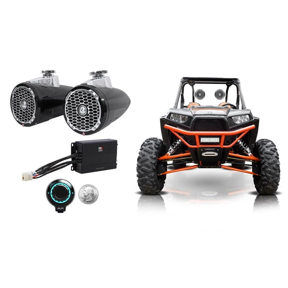 2) Rockford Fosgate 6.5" Tower Speakers+2-Ch Amp+Bluetooth Control 4 RZR/ATV/UTV