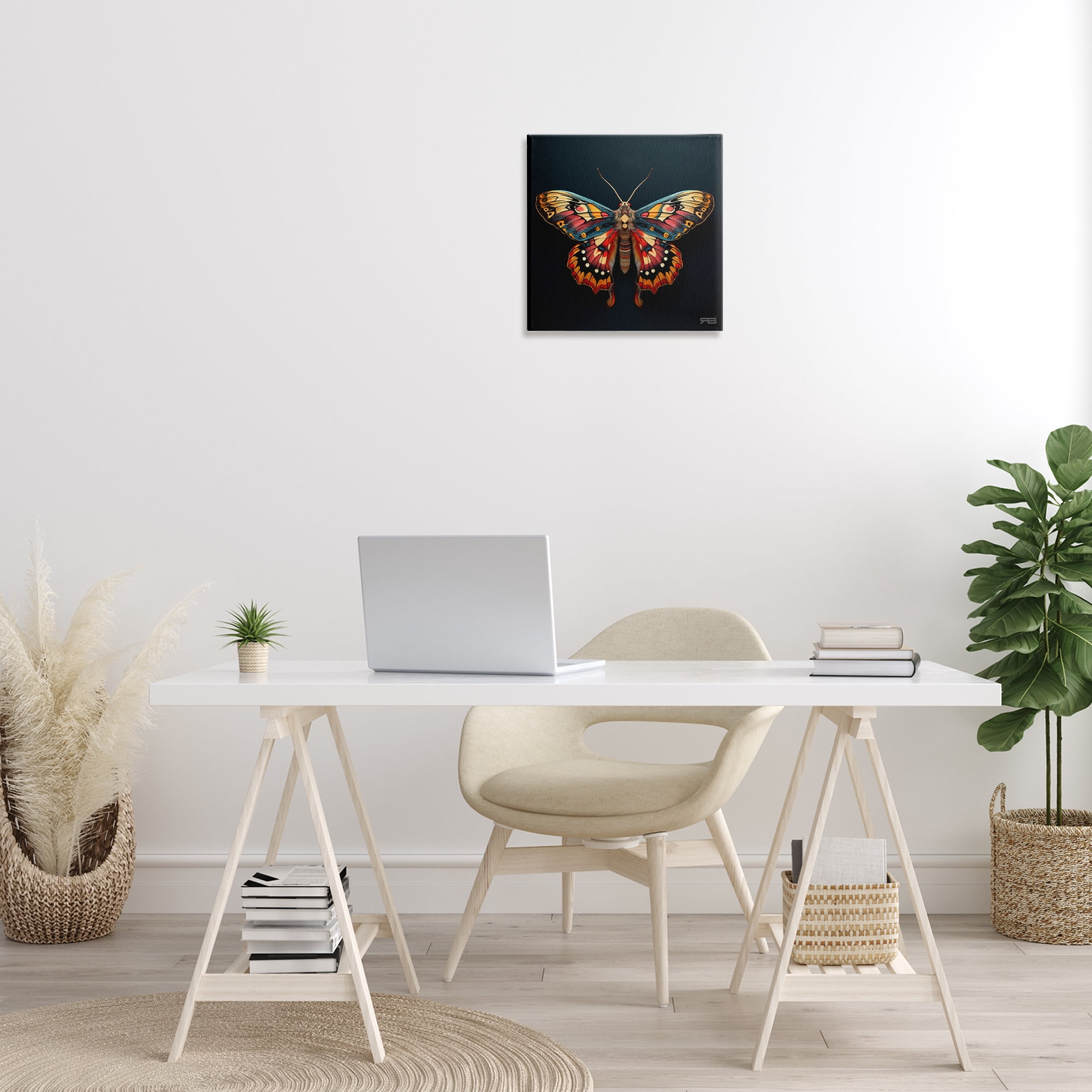 Stupell Industries Vivid Patterned Moth Animals & Insects Painting Gallery Wrapped Canvas Art Print Wall Art, 17 x 17