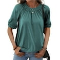 thumbnail image 4 of Short Sleeved Women's Solid Color Crew Neck Casual Shirt Tops, 4 of 4