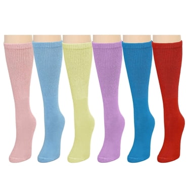 Falari Women Diabetic Socks for Diabetes Edema and Circulatory Loose Fitting Cotton Crew Socks - 6 Pairs Assorted Size 9-11