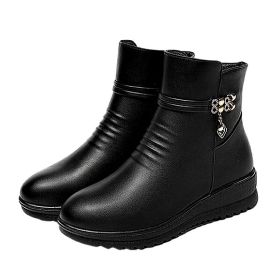 Tuphregyow Warm Winter Women's Ankle Boots with Low Chunky Heels, Classic Round Toe, and Side Zipper Closure Black 38