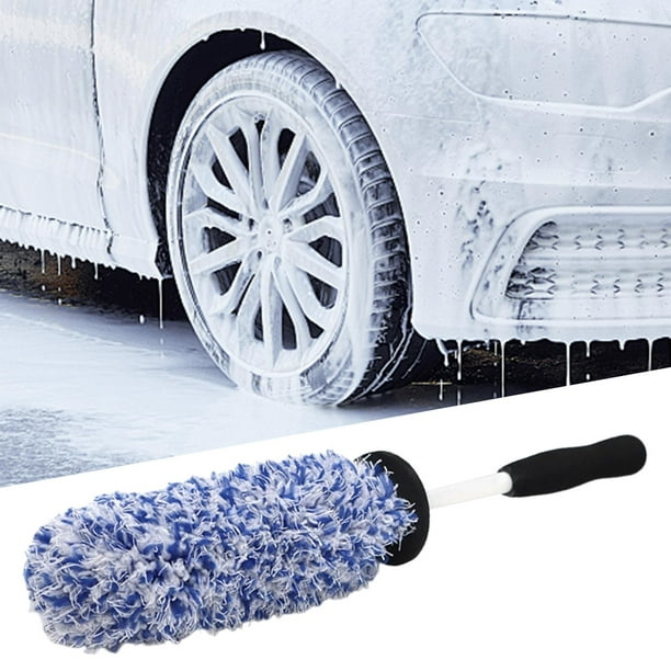 Cepillo para llantas de coche, cepillo para detalles de neumáticos de coche, rueda de cepillo para detalles de neumáticos de llanta larga Azul